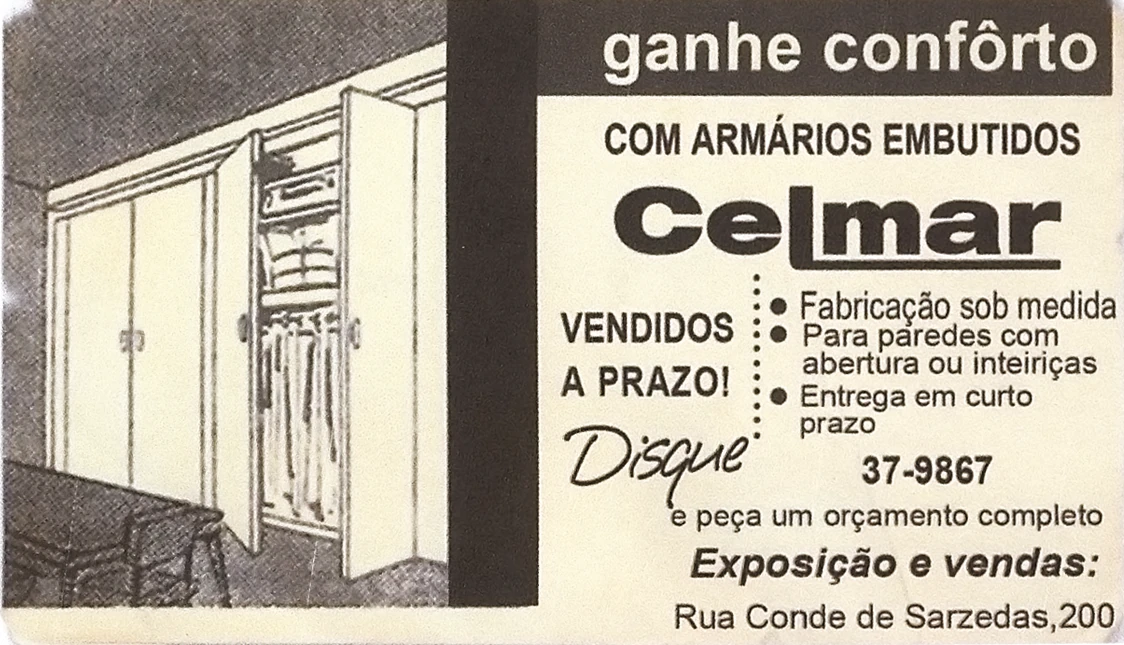 Imagem de um anuncio de jornal da Celmar, divulgando a fabricação de móveis sob medida.